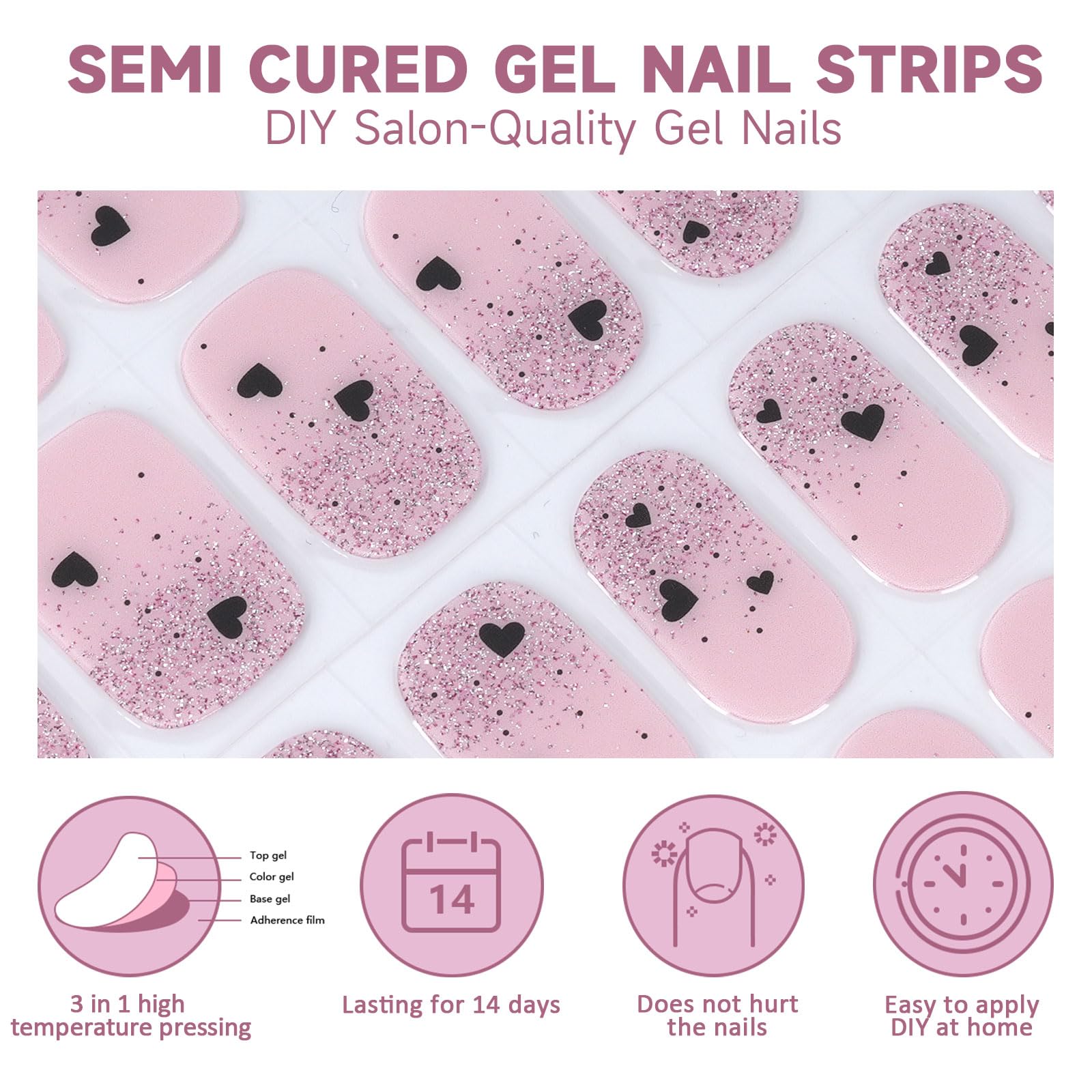 28 bandes gel, 14 tailles, kit complet DUKASOU pour toutes les formes d’ongles.
