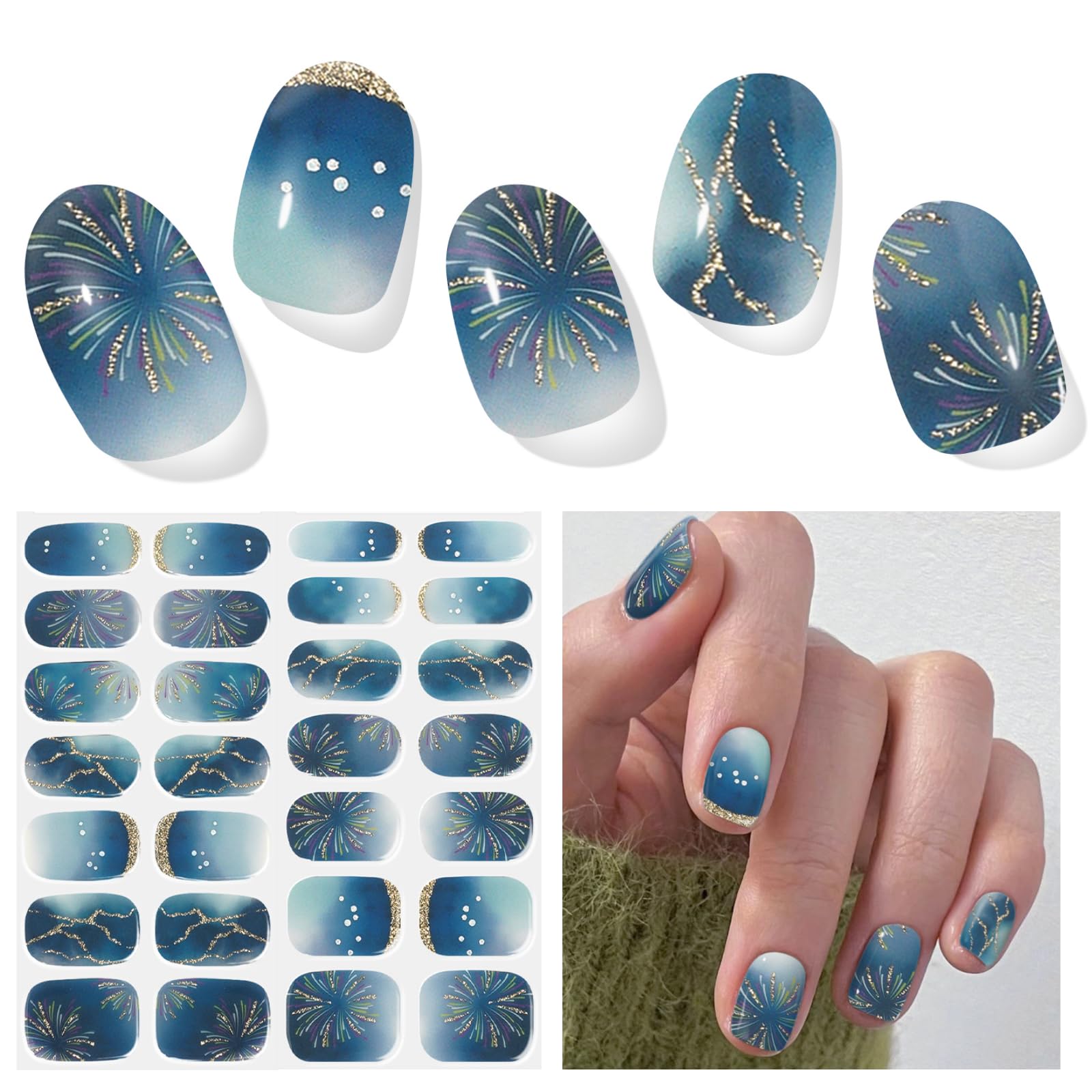 DUKASOU Bandes gel Stars Shine, pack de 28 pièces pour une manucure rapide à domicile.