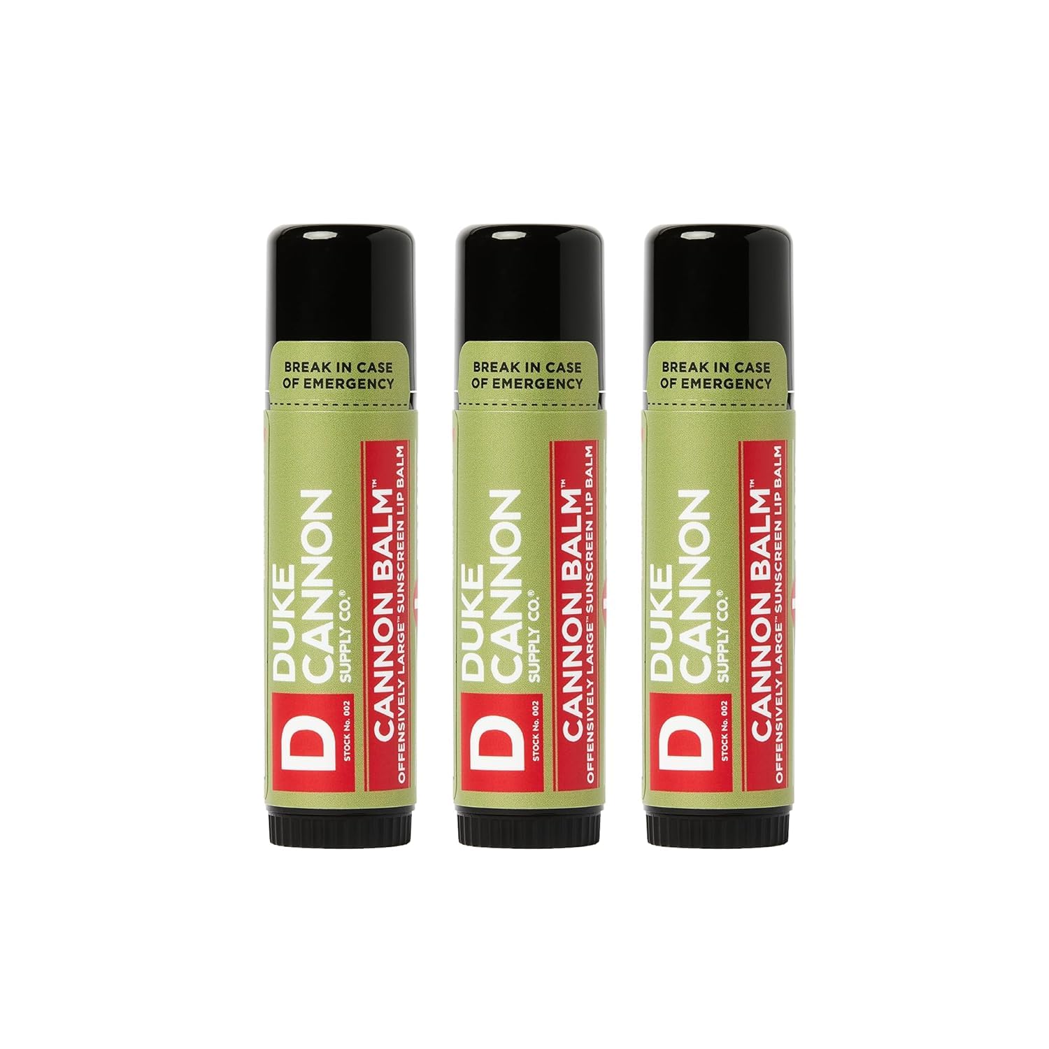 Baume tactique Duke Cannon pack triple SPF 15 pour l'extérieur.
