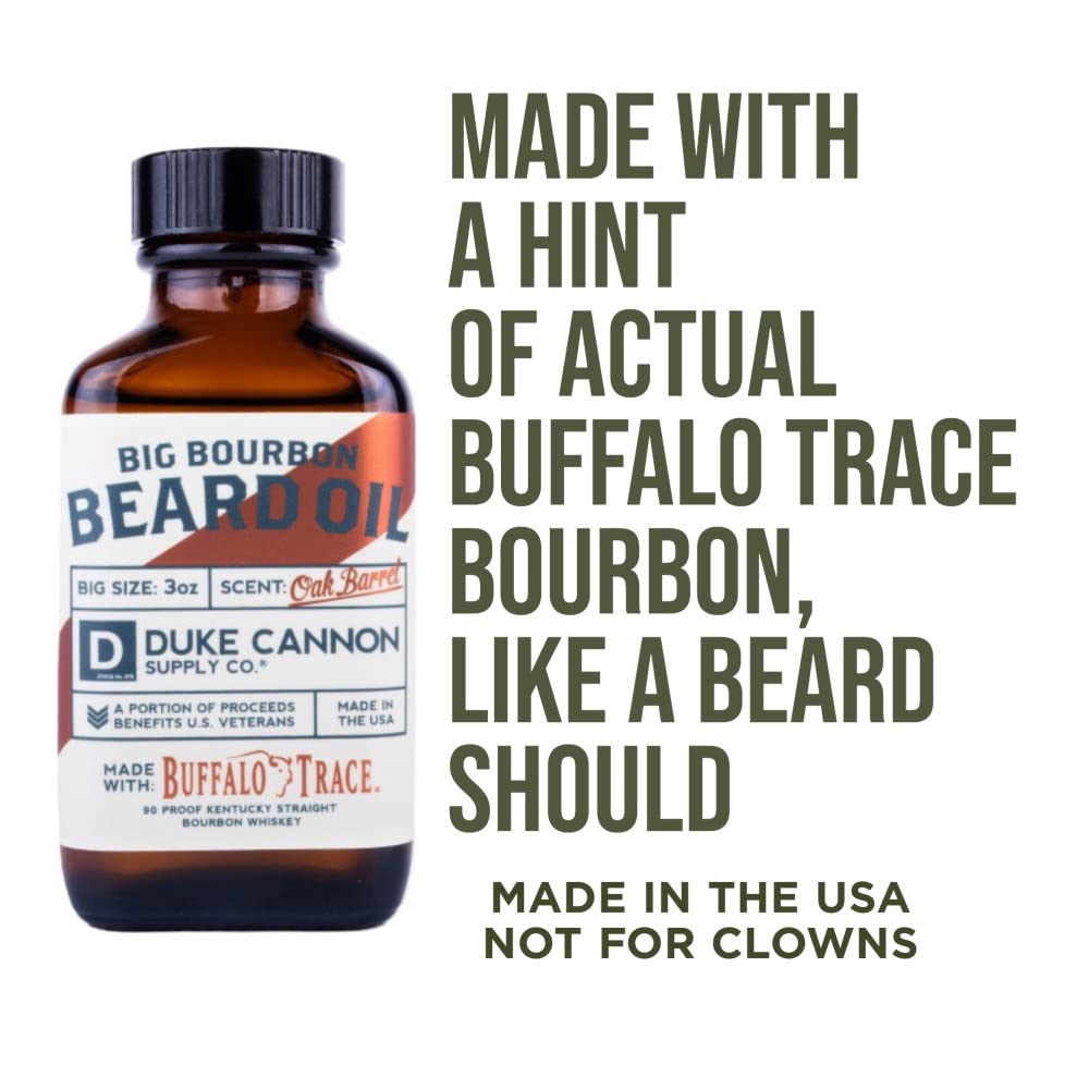 Duke Cannon Big Bourbon Beard Oil – huile 3oz, légère et non grasse.