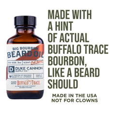 Duke Cannon Big Bourbon Beard Oil – huile 3oz, légère et non grasse.