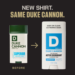 Duke Cannon Air Defense déodorant, glisse claire sur la peau sans résidu.