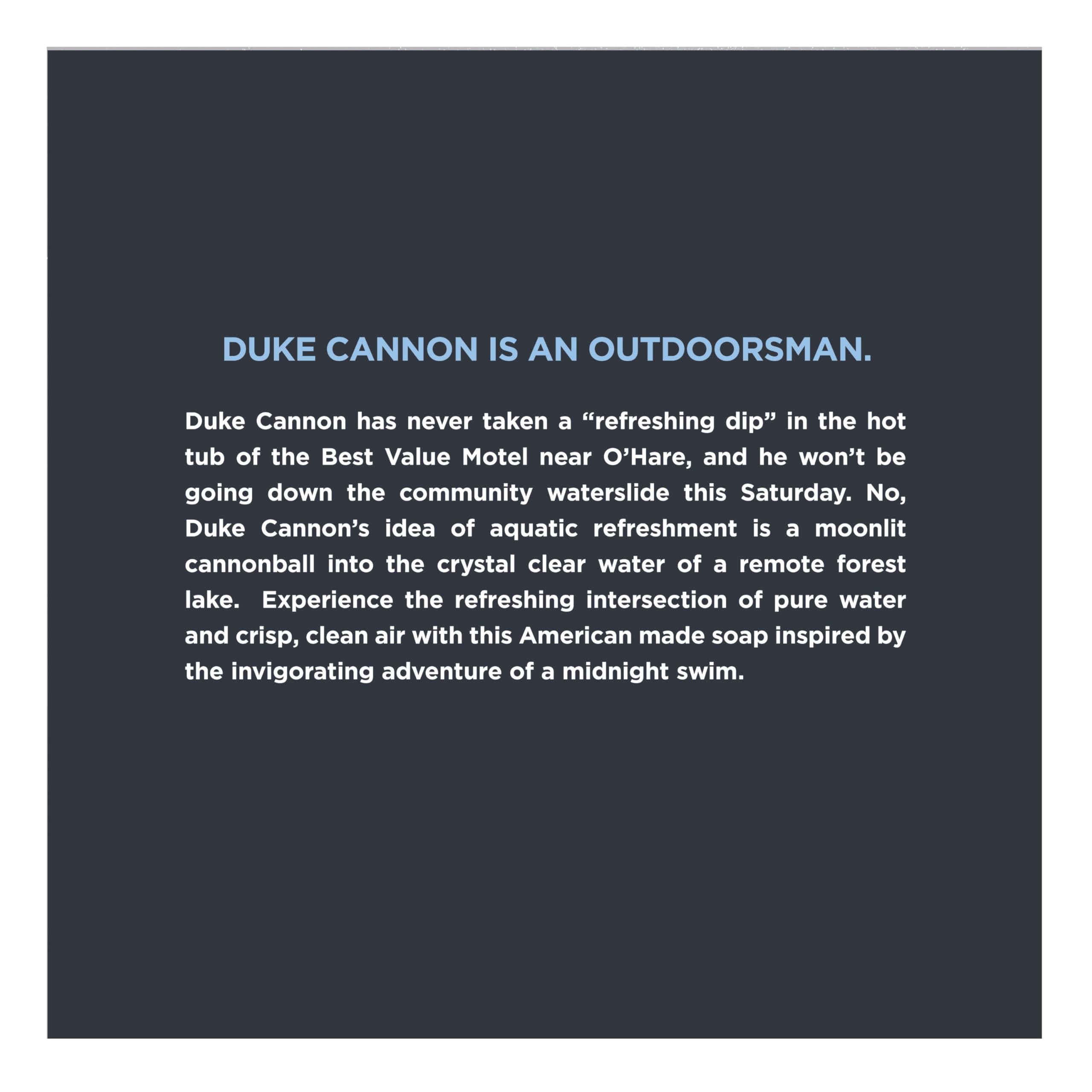 Douche masculine avec Duke Cannon parfum frais pour une impression durable.