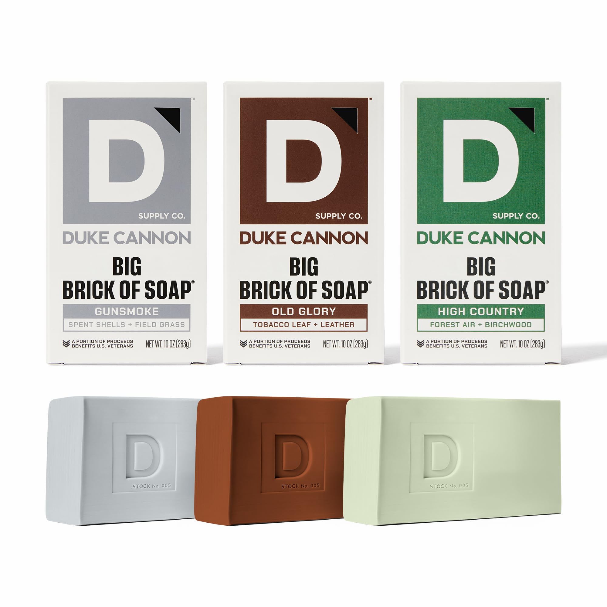 Pack varié Duke Cannon Frontier 30: trois pains de savon extra-larges pour usage quotidien.