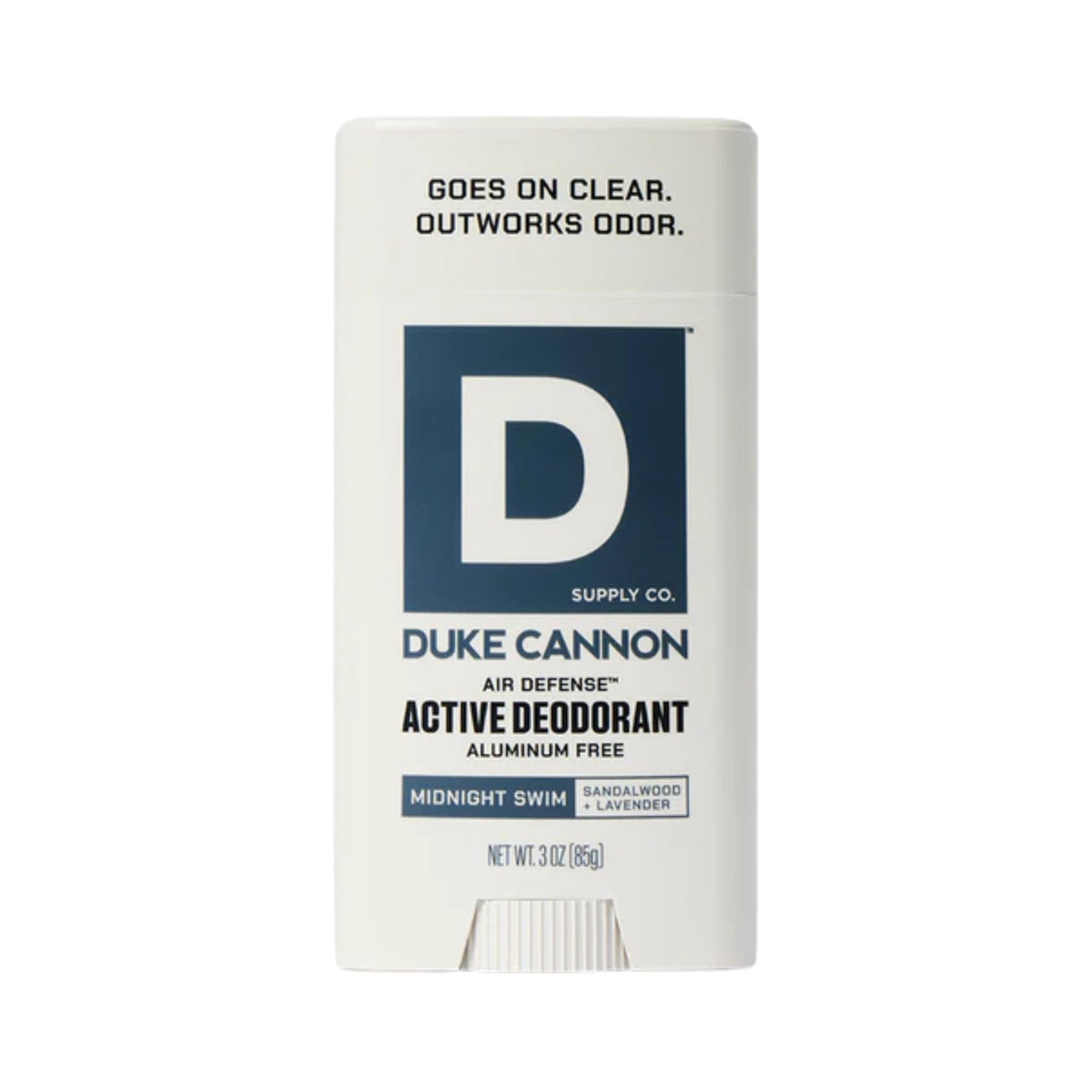 Duke Cannon Midnight Swim déodorant sans aluminium, bouteille de 3 onces prête à l'action.