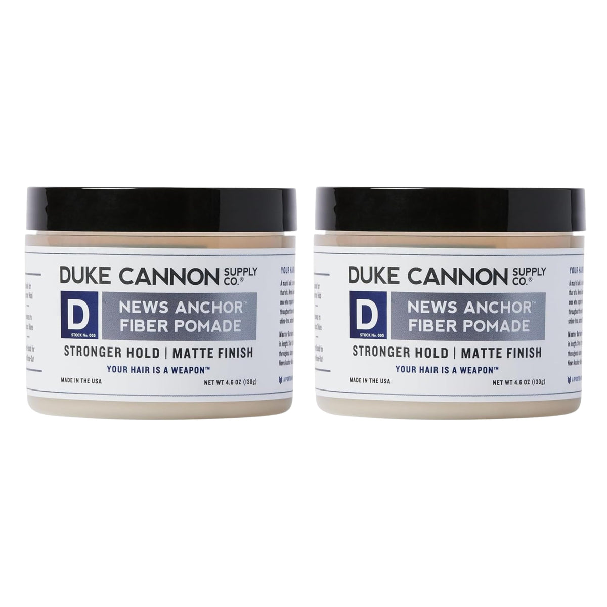 Duke Cannon News Anchor Pomade Pack: tenue forte et fini mat, parfum cédré-santal.