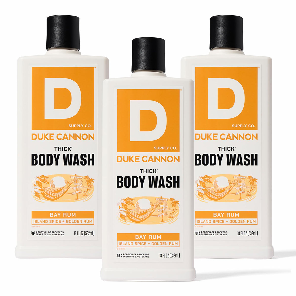 Duke Cannon Thick Gel Douche Bay Rum avec minéraux et aloe sur peau rafraîchie