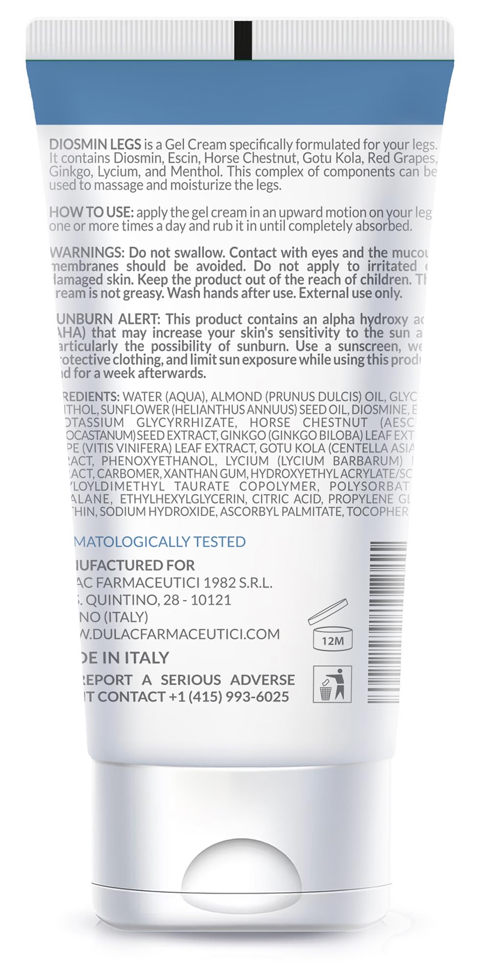 Application ciblée Dulàc Diosmin Legs sur la jambe, sensation rafraîchissante.