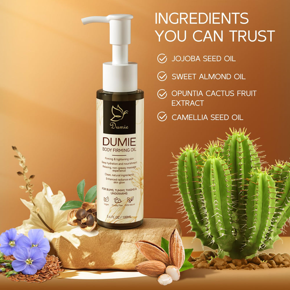 Dumie huile raffermissante – composée d'huile de jojoba et d'acide hyaluronique.