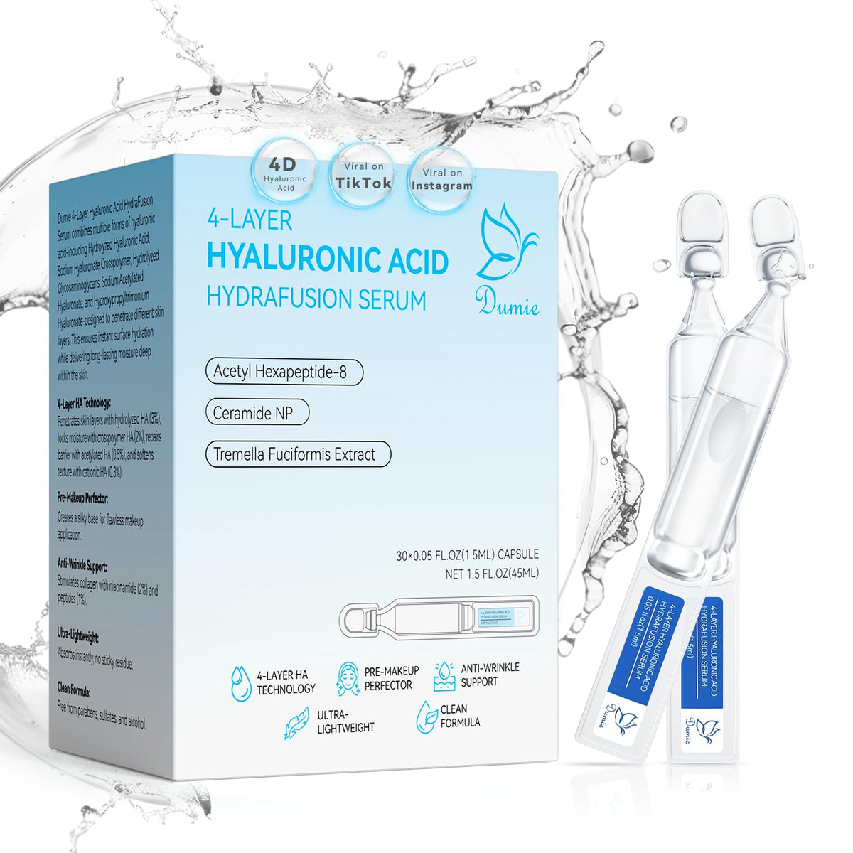 Sérum Dumie 3% dans un tube stérile de 1,5 ml pour une hydratation durable