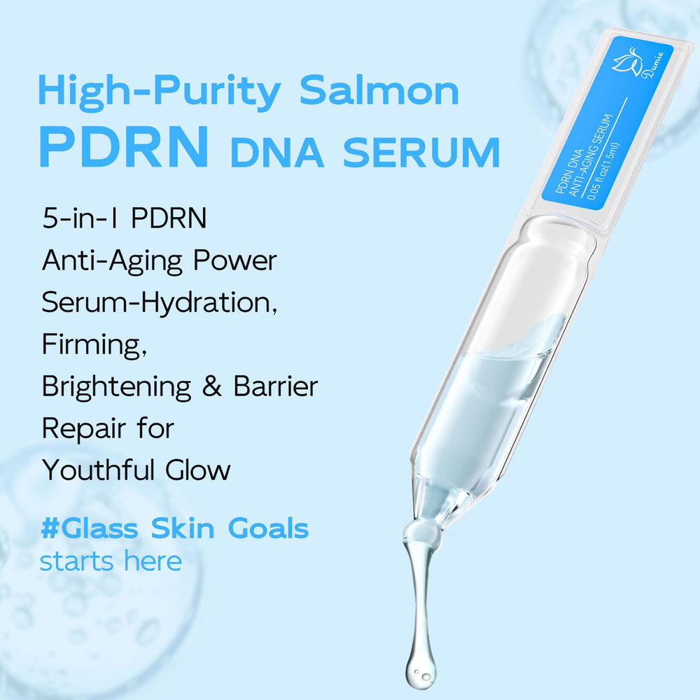 Sérum Dumie saumon DNA PDRN en application visage pour démarrer le rituel beauté.