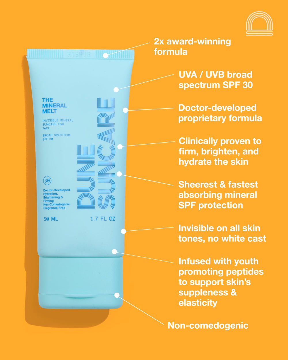 DUNE SUNCARE Fusion Minérale Visage: application rapide sans trace blanche.