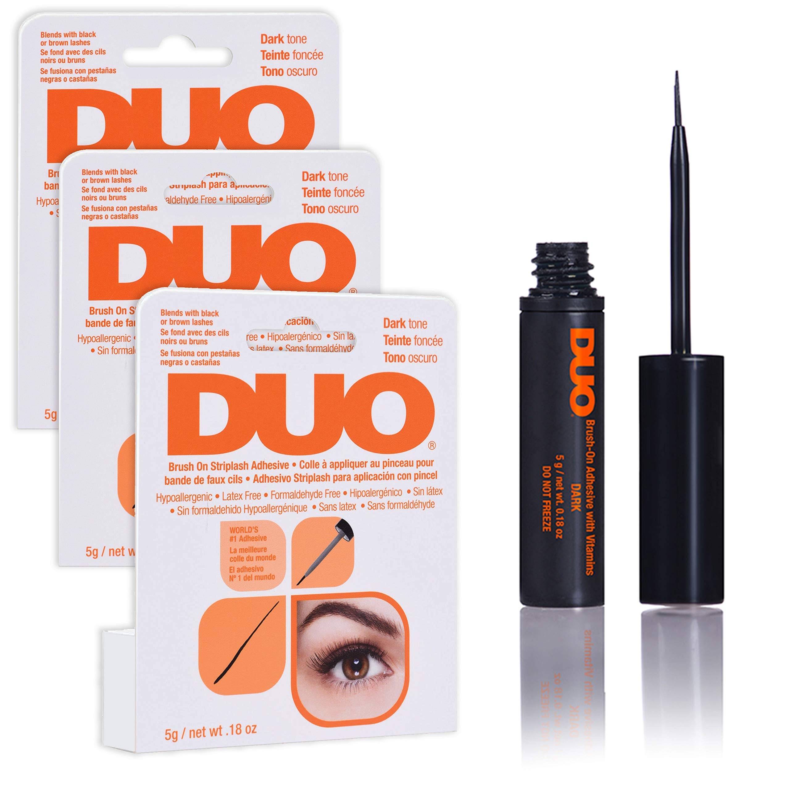 DUO adhésif faux-cils avec brosse, plan rapproché pour une application précise.