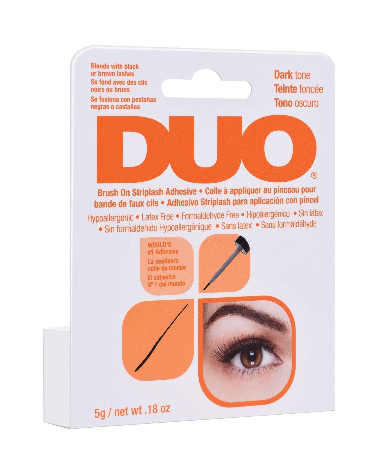 DUO adhésif faux-cils teinte sombre, pack de 3, idéal pour un look rapide.