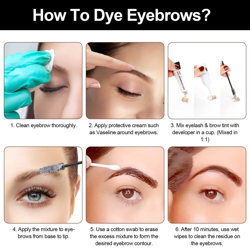 Outils professionnels Duoffanny inclus pour colorer cils et sourcils à domicile.