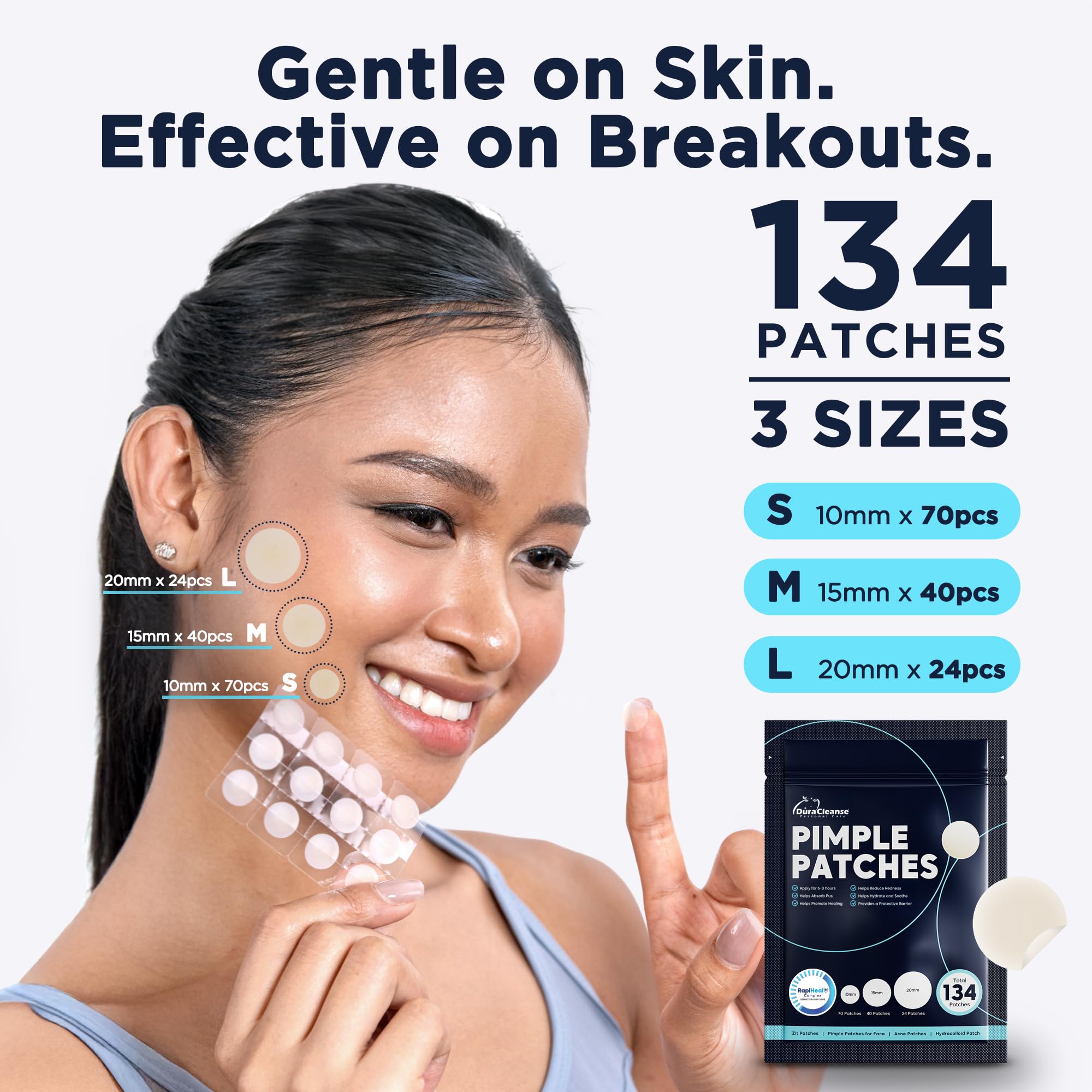 Patch hydrocolloïde invisible Dura Cleanse, se fond parfaitement à la peau.