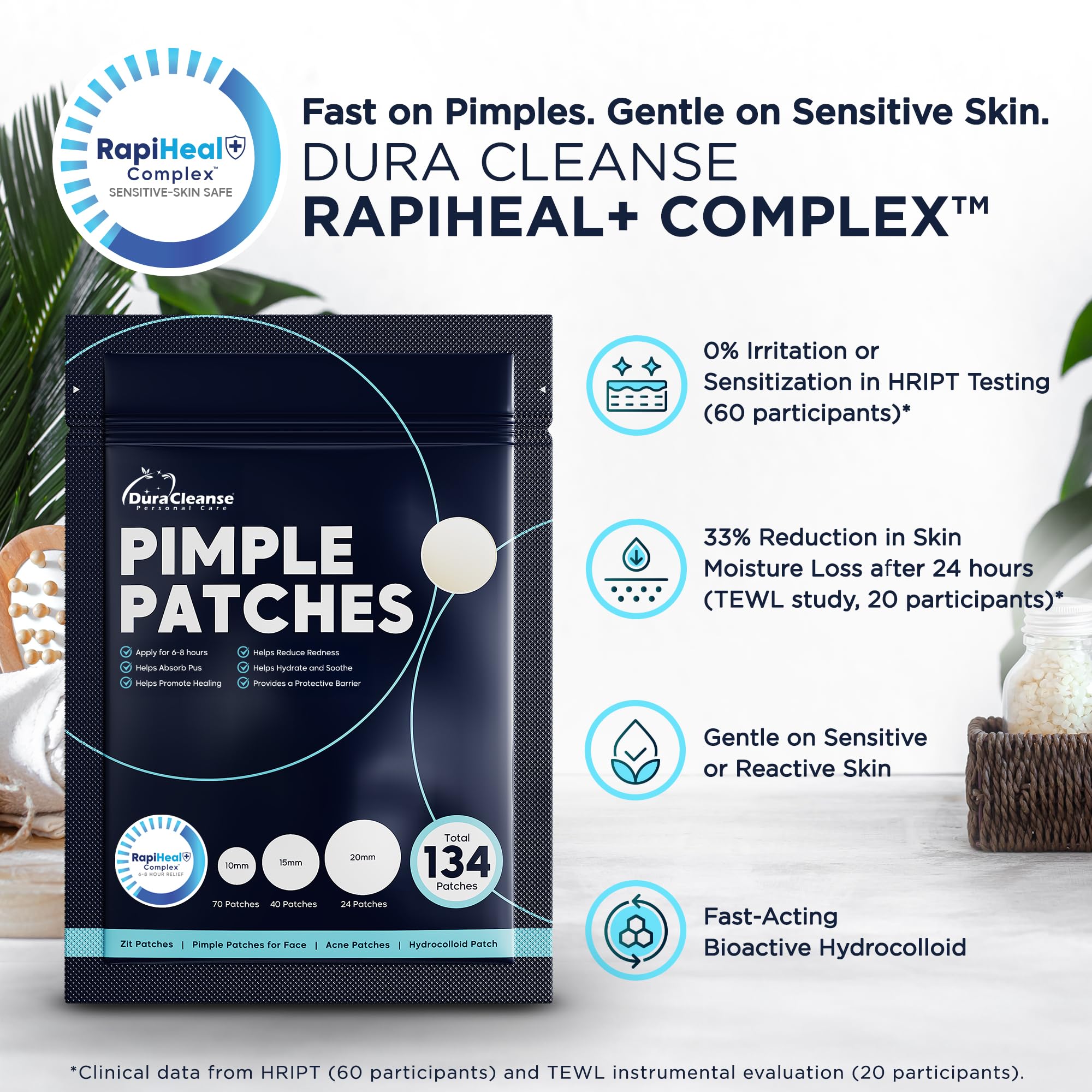 Patch visage trois tailles, Dura Cleanse, ciblage précis des imperfections.