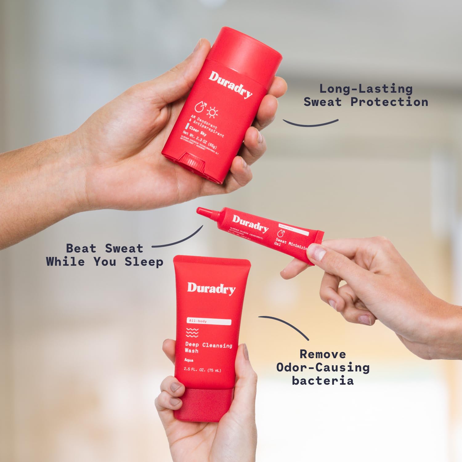 Duradry Barca utilisation matin et soir: prépare la peau et maintient la fraîcheur.