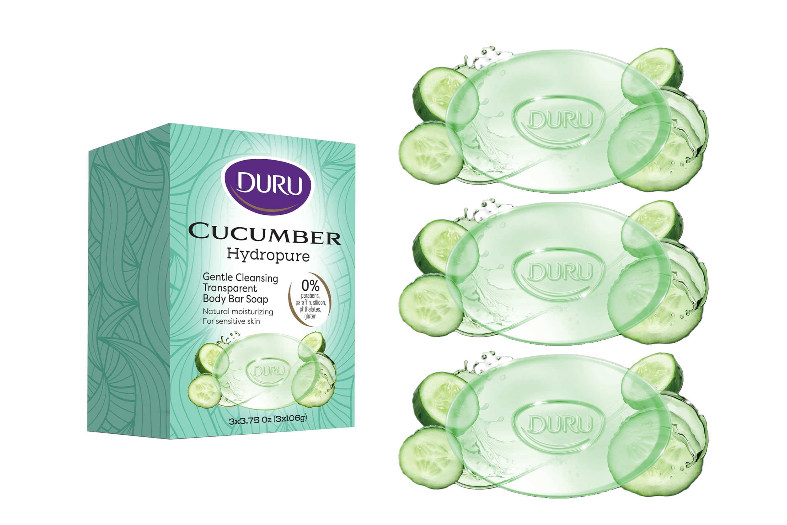 Savon-barre Duru à la glycérine au concombre, nettoyage doux pour peaux sensibles.