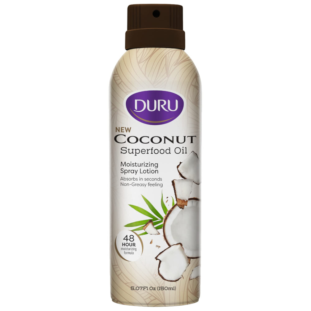 Lotion spray coco Duru en bouteille, application rapide sans contact