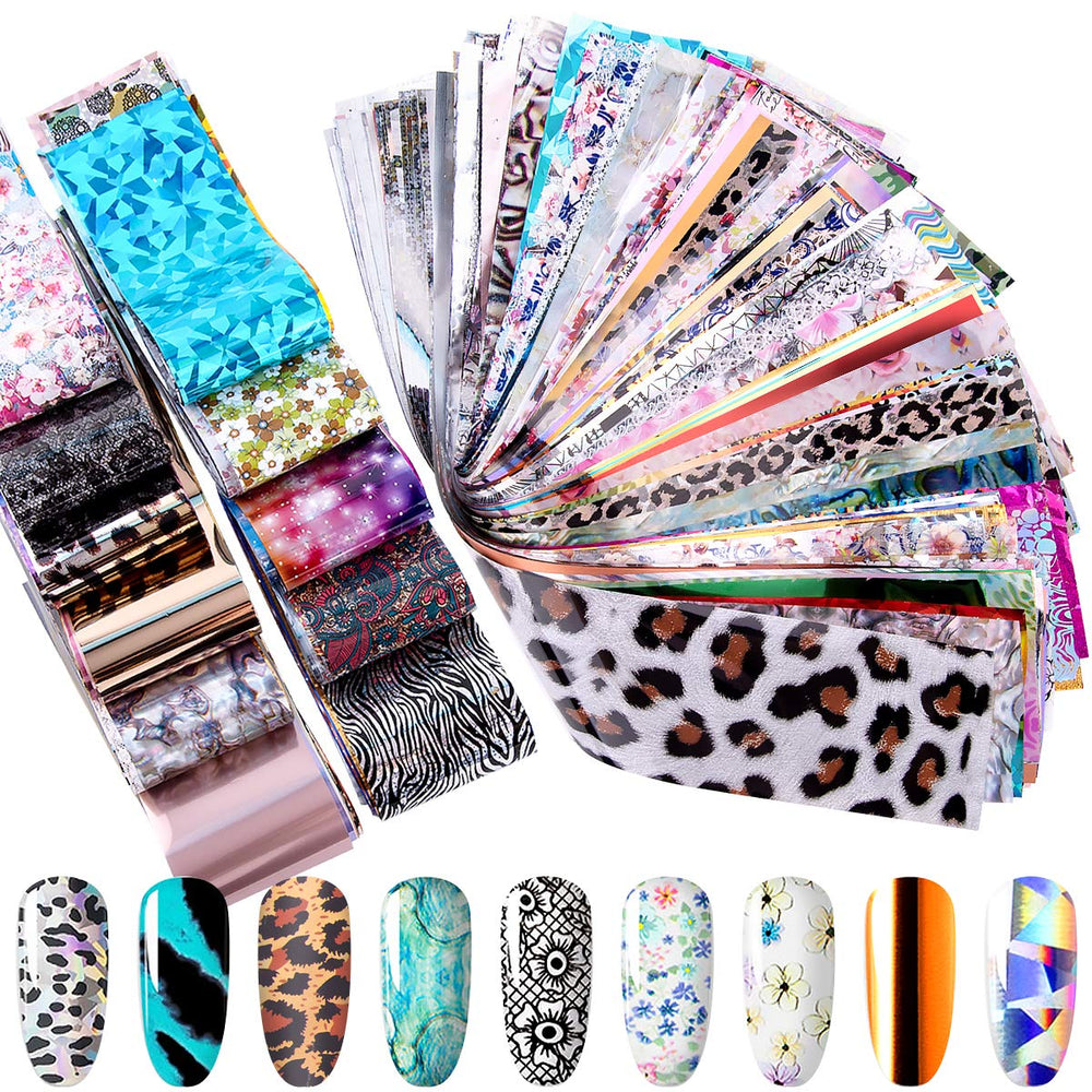 Duufin feuilles transfert ongles : effet laser et fleurs scintillants