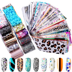 Duufin feuilles transfert ongles : effet laser et fleurs scintillants