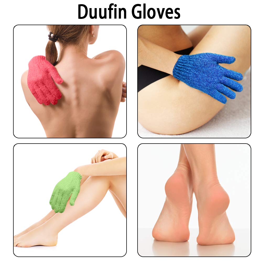 Duufin gants exfoliants bleu pour massage corporel doux et nettoyage efficace