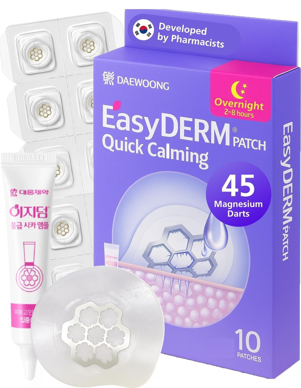 Patchs EasyDerm sur peau, environnement respirant autour des imperfections.