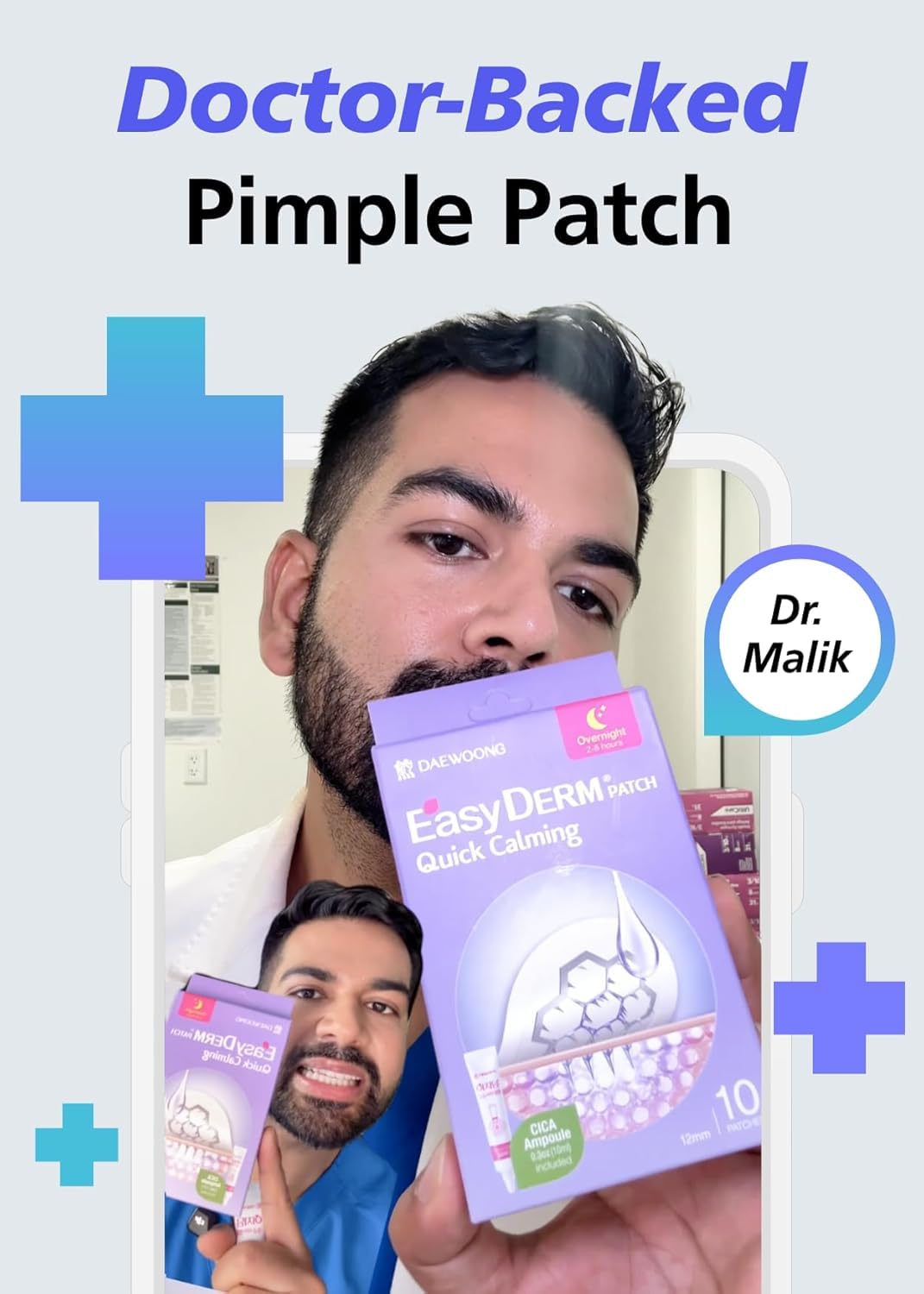 Pince à épiler EasyDerm incluse pour manipulation propre des patchs.