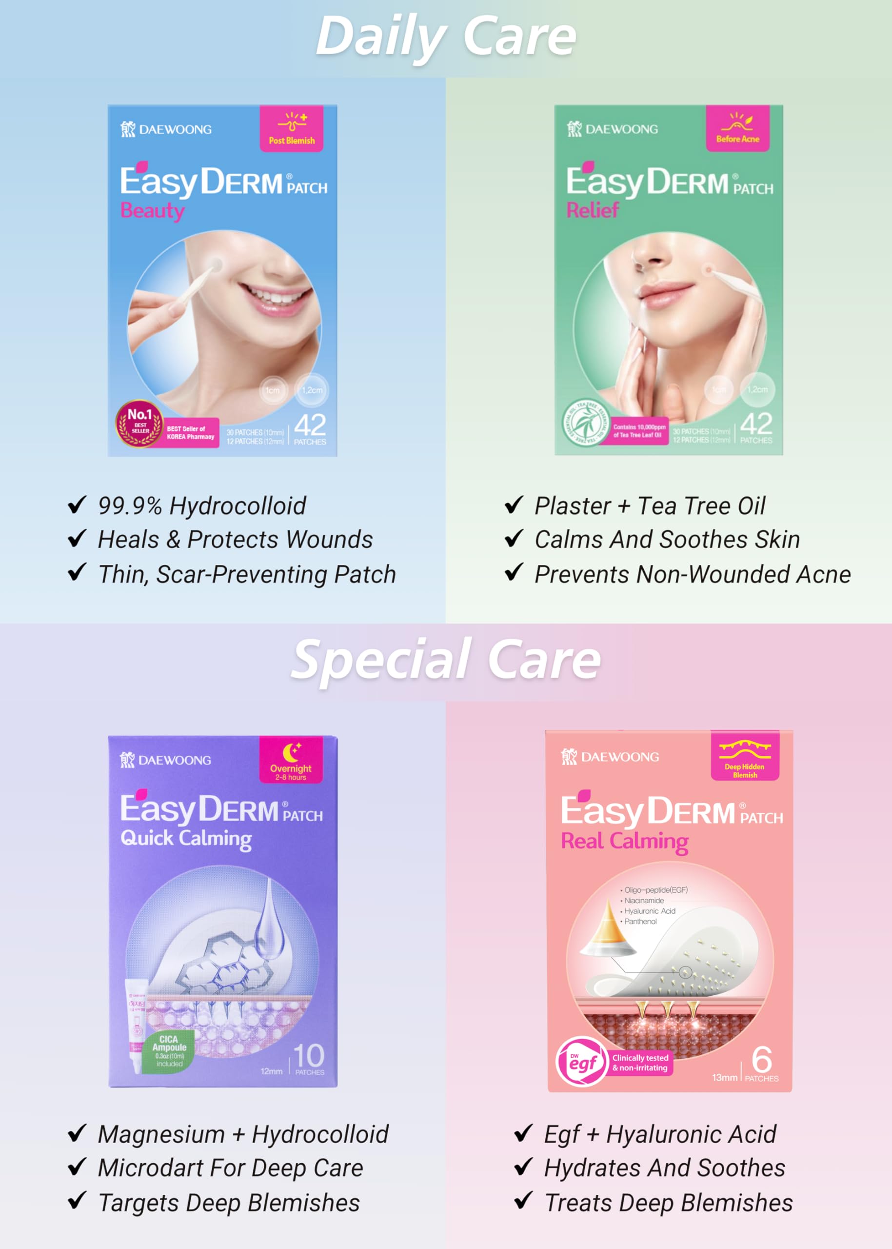 DWEasyDerm EasyDerm emballage prêt à l'emploi pour routine nocturne.
