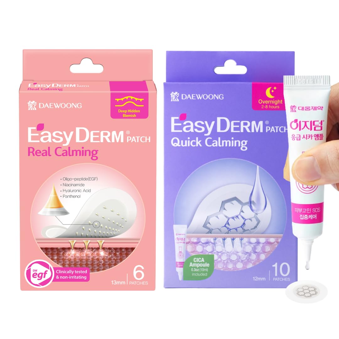 DWEasyDerm Patch collection display demonstrates complete acne care workflow from relief to fading.