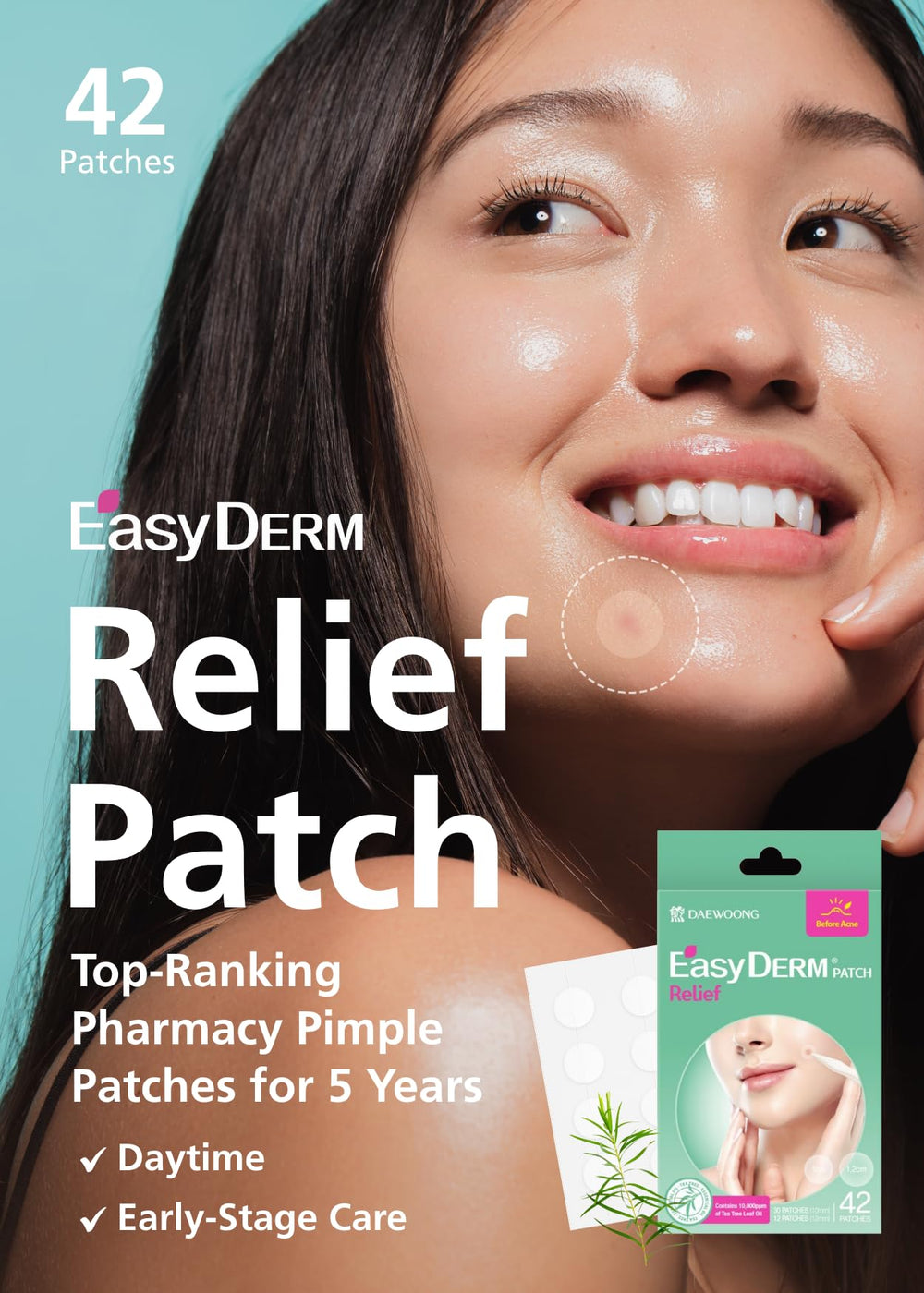 Étiquette EasyDerm Relief Patch facilitant l’identification rapide.