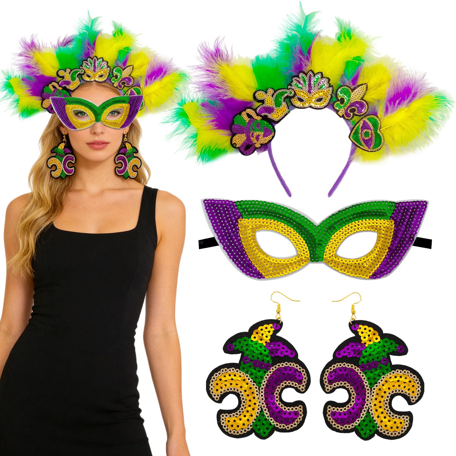DWHXLSS bandeau Mardi Gras avec fleur-de-lis, parfait pour compléter une tenue festive.