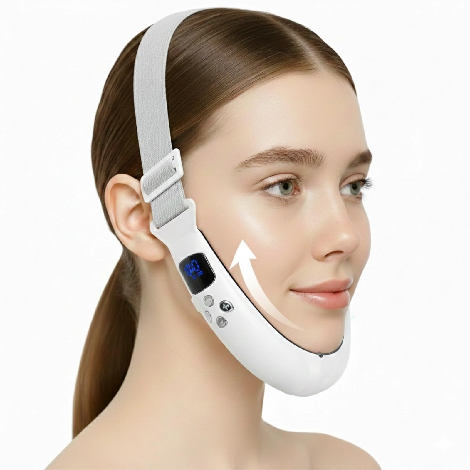 Dyews appareil double menton en action pour un massage ciblé du visage.