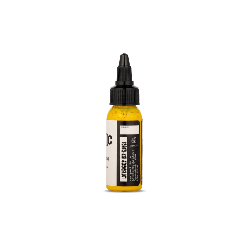 Dynamic Color Co: bouteille d'encre jaune canari avec emballage et étiquette hygiénique.