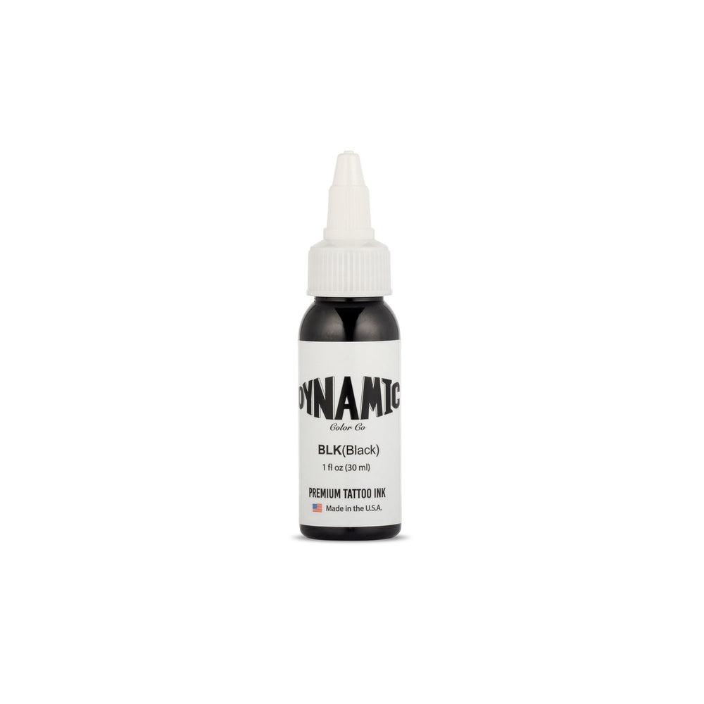 Encre noire Dynamic Color Co en bouteille 30 ml, prête pour l'application et les détails.