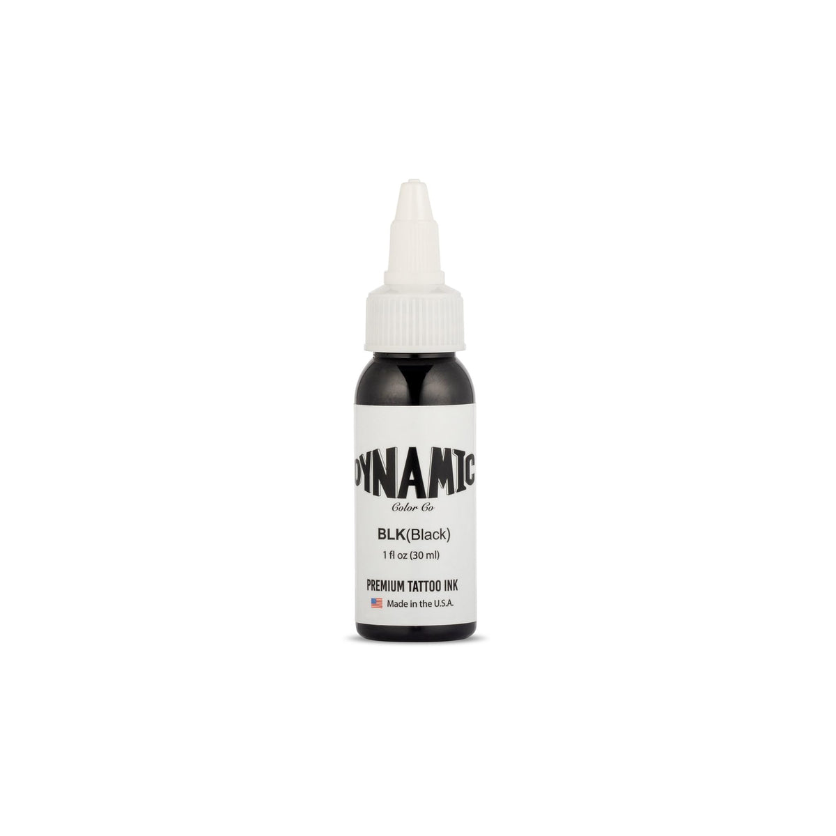 Encre noire Dynamic Color Co en bouteille 30 ml, prête pour l'application et les détails.
