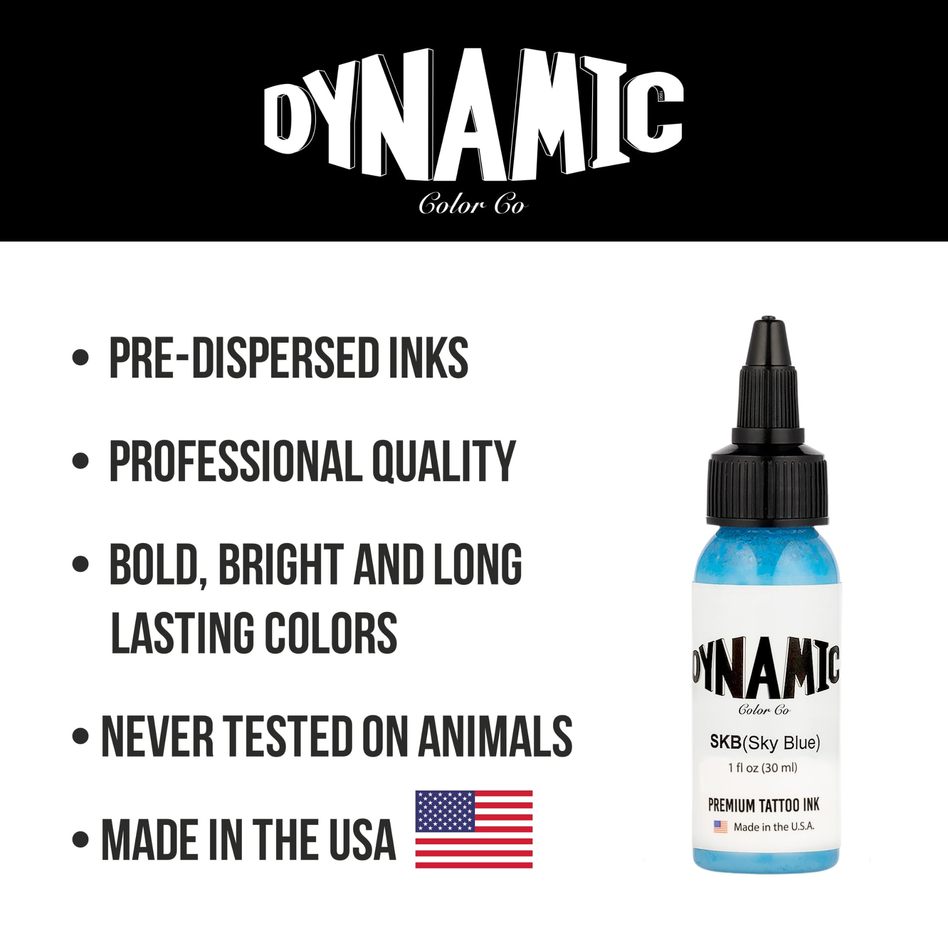 Dynamic Color Co encre tatouage bleu ciel — couleur durable et possibilités d'ombrage.