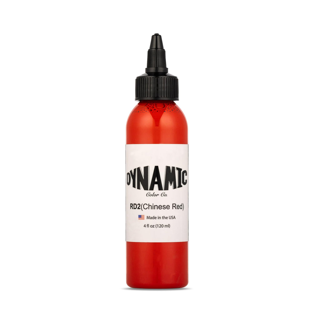 Encre tatouage Dynamic Color Co rouge chinois, bouteille 4 oz, couleur riche et prête à l’emploi.