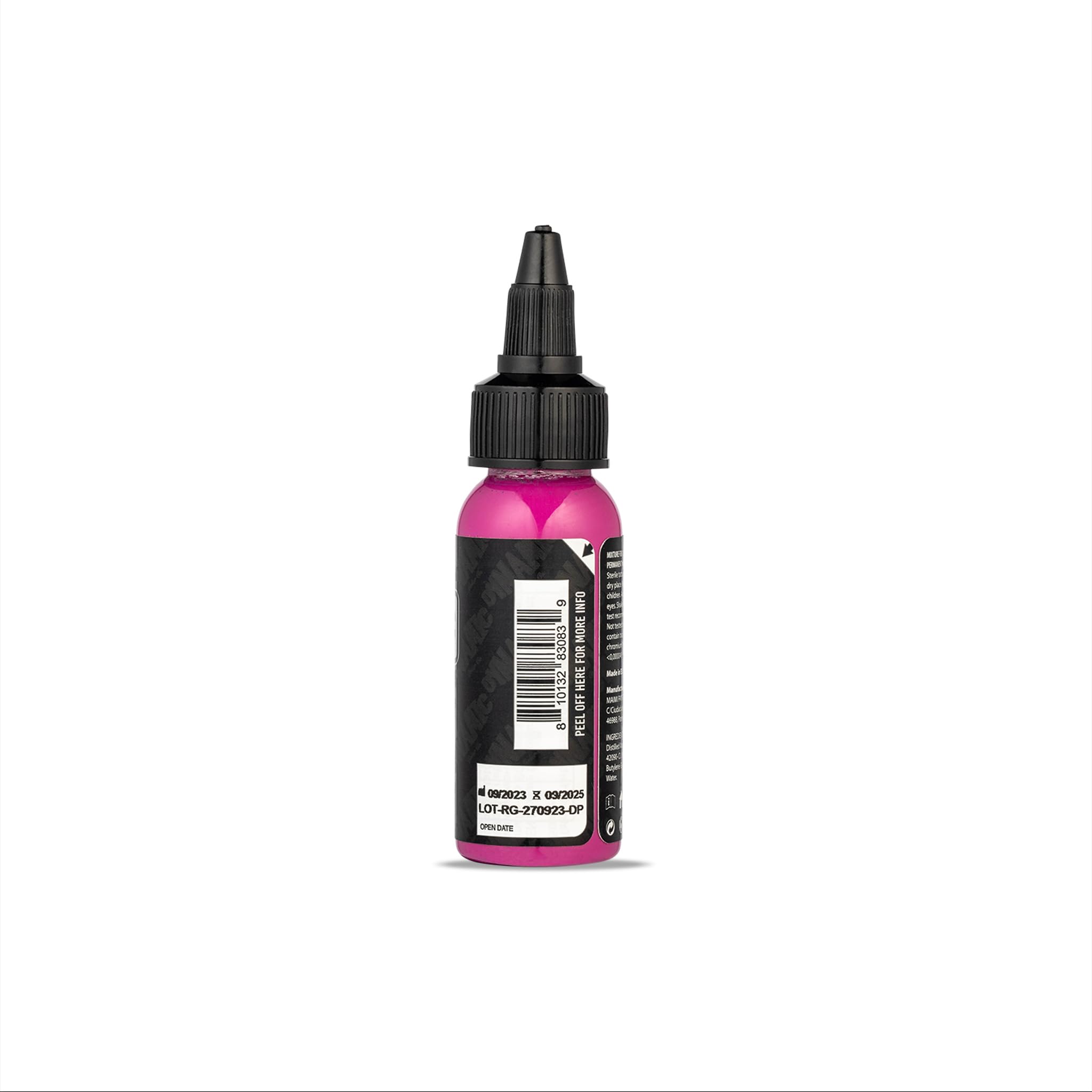 Dynamic Color Co Platinum Red Grape, étiquette indiquant ingrédients et conformité européenne.