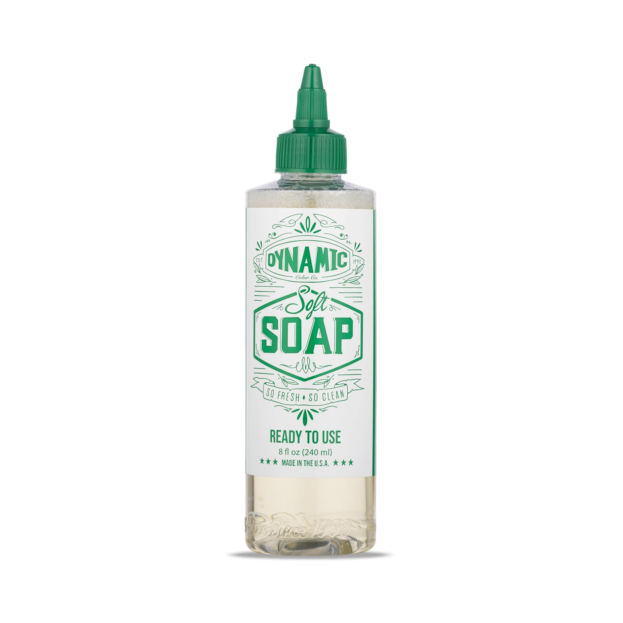 Dynamic Color Co Savon vert doux — bouteille de 8 oz, nettoie efficacement les traces.