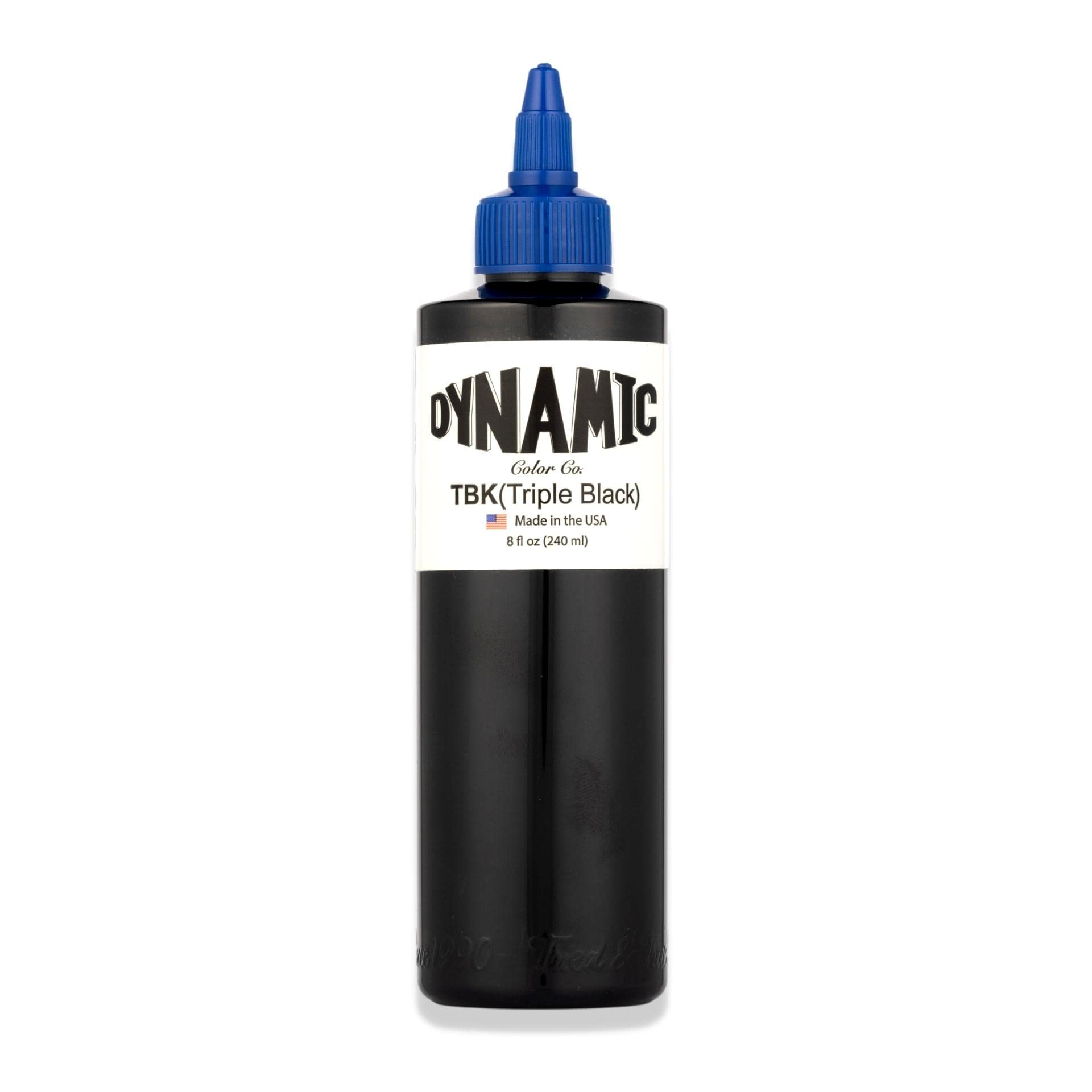 Dynamic Color Co Triple Black Ink Bottle 8oz, bouteille claire démontrant l'encre noire riche