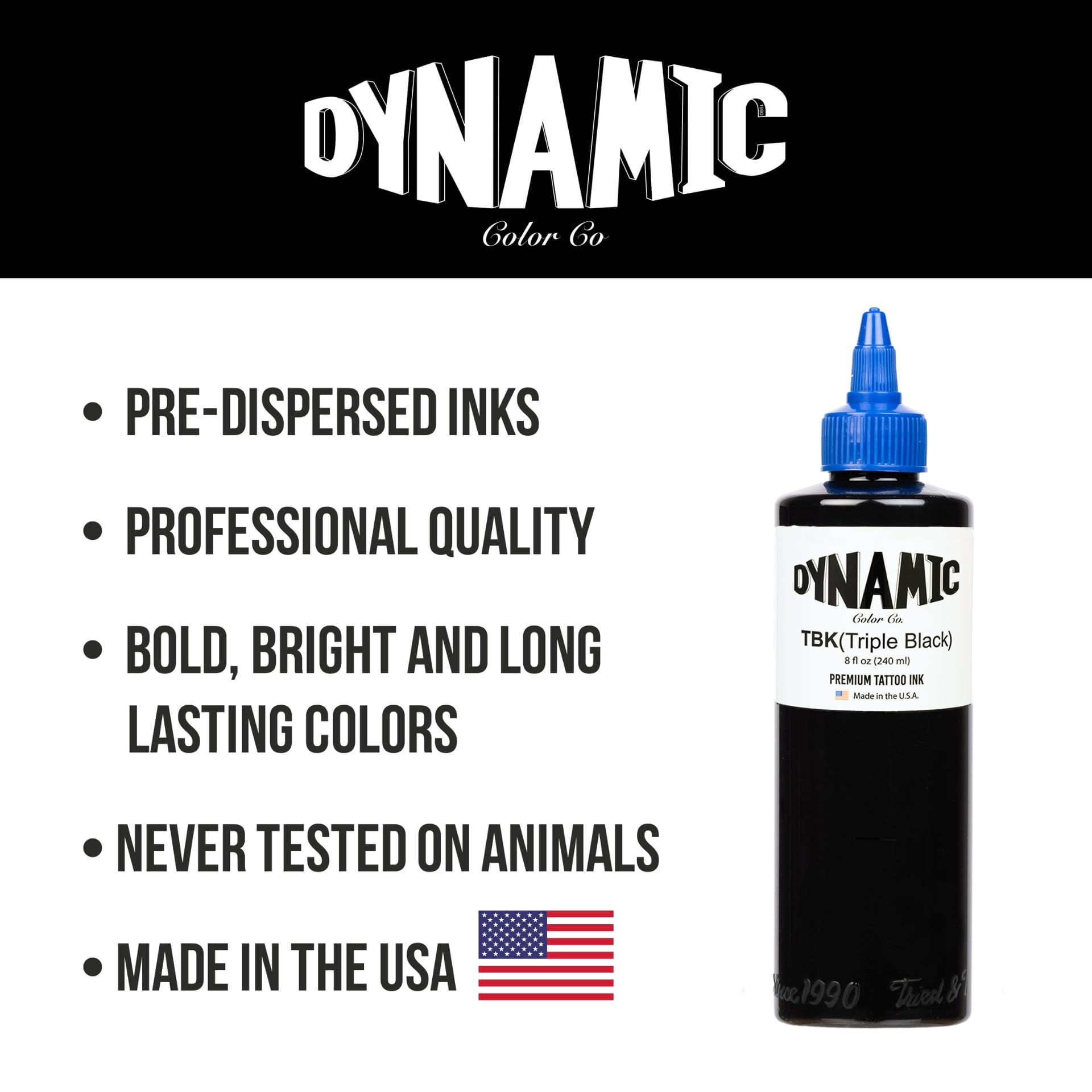 Dynamic Color Co Triple Black Ink Bottle 8oz, rendu noir profond et durable sur les tatouages