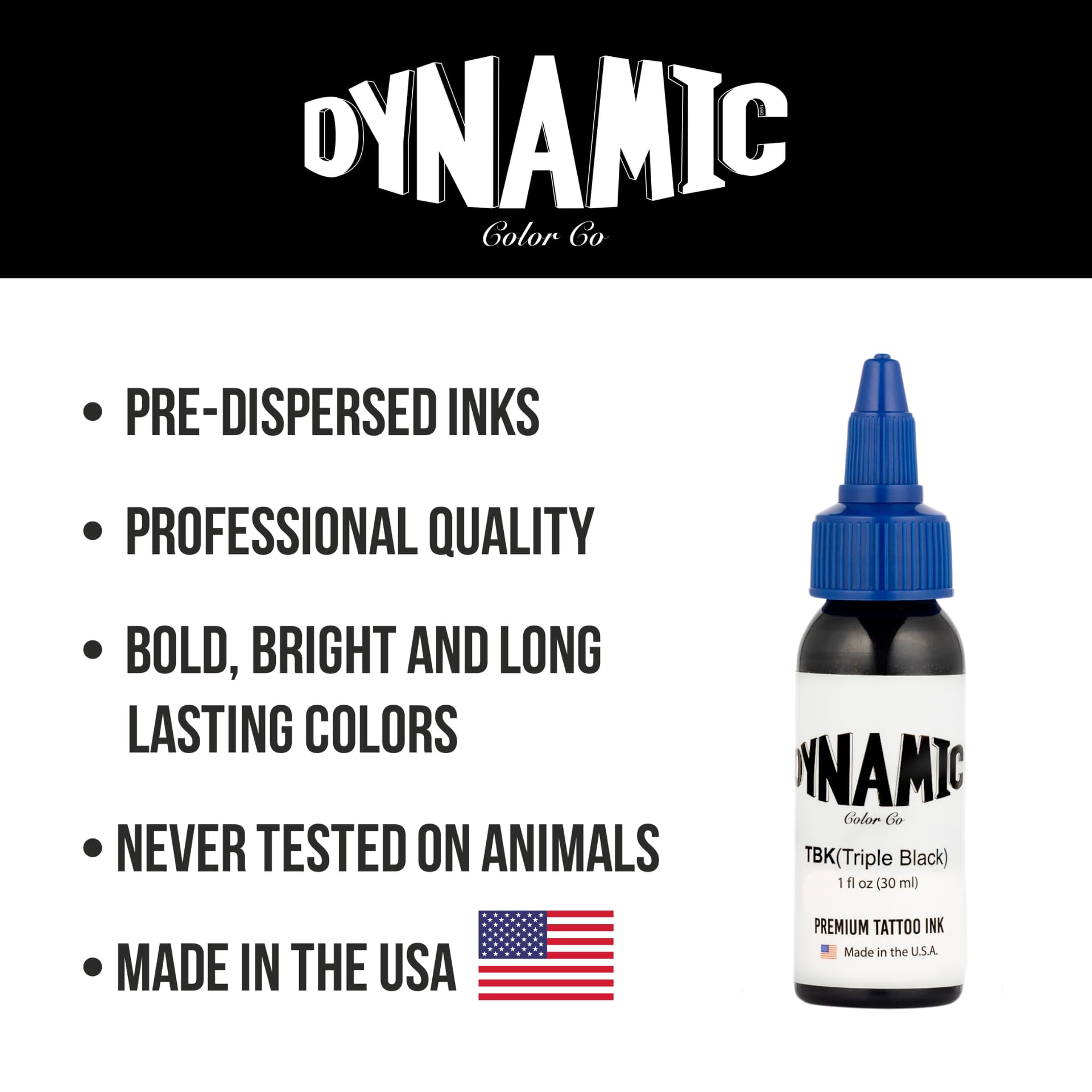 Dynamic Color Co Triple Black ink vegan USA product signals cruelty-free choice.