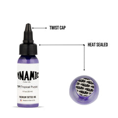 Utilisation dynamique de l'encre Tropical Purple sur contours et dégradés.