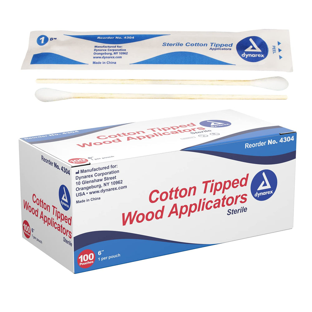 Dynarex applicateurs coton 6 pouces stériles, sachets refermables pour une hygiène fiable.