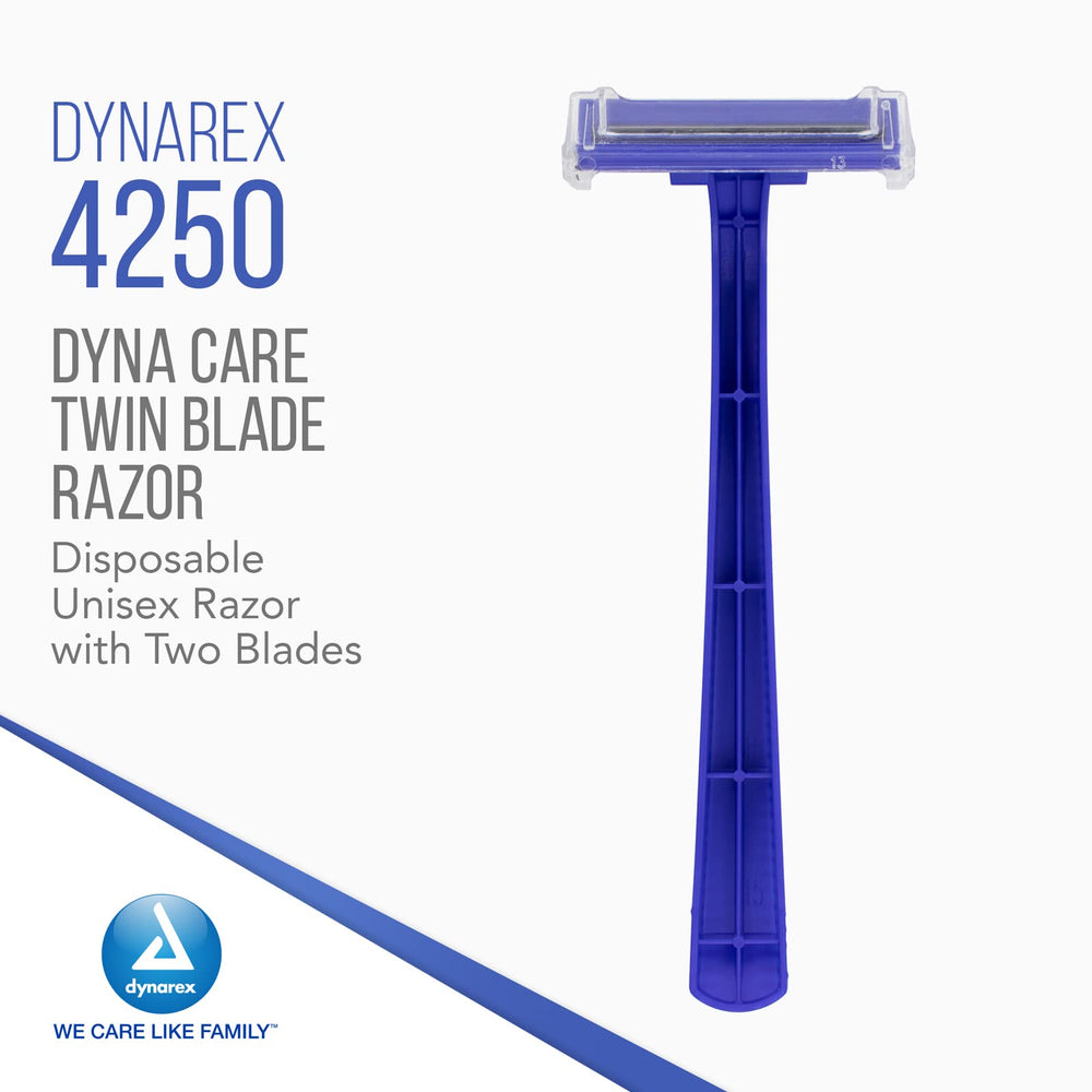 Dynarex DynaCare rasoir double lame tête inclinée pour coupe précise.