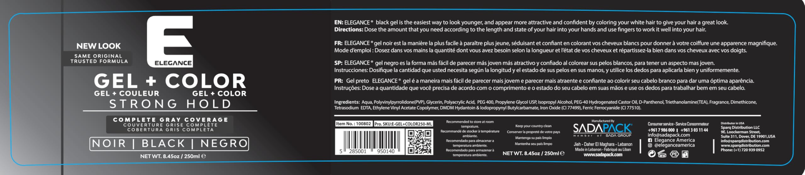 E Elegance Gel Noir – formule gel couleur pour une coiffure rapide et pigment noir.