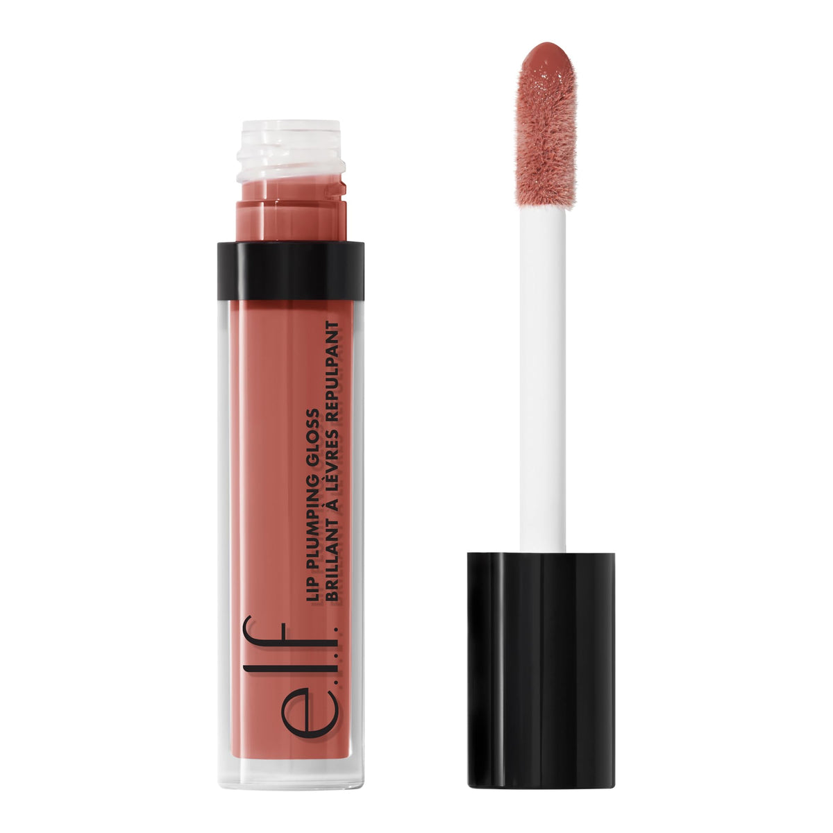 e.l.f. Lip Plumping Gloss Mocha Twist – application lisse et brillance soutenue sur les lèvres.
