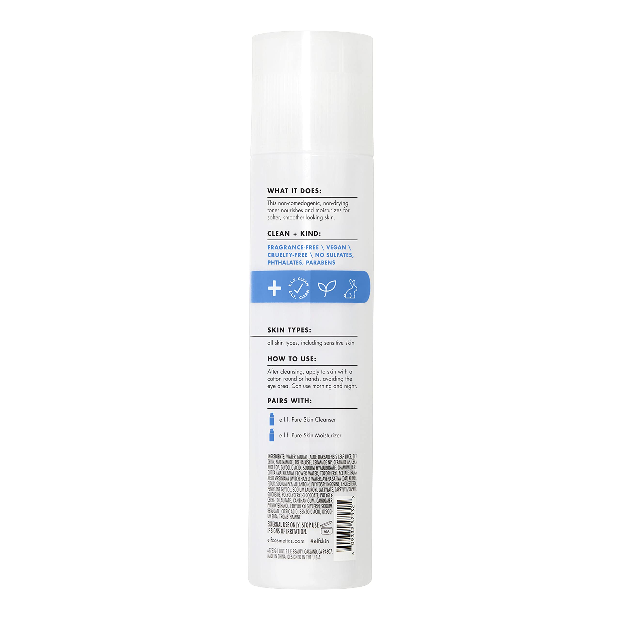 Tonique Pure Skin sans parfum, idéal pour peaux sensibles par e.l.f.